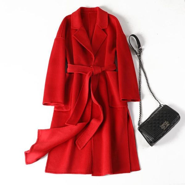 women's wool & blends autumn and winter 2021 double-sided cashmere coat long suit collar korean thin, Black
women's wool & blends autumn and winter 2021 double-sided cashmere coat long suit collar korean thin, Black