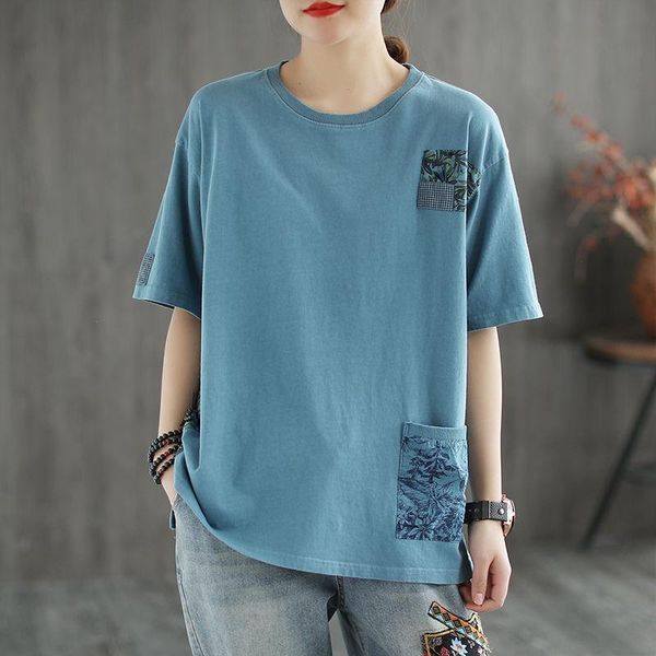 100% cotton art retro pocket short-sleeved t-shirt for women's summer style loose large size belly cover versatile shirt shi, White
100% cotton art retro pocket short-sleeved t-shirt for women's summer style loose large size belly cover versatile shirt shi, White