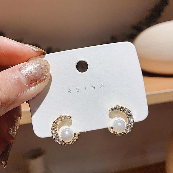 stud korean simple compact rhinestones pearl moon silver needle earrings fashion sweet girl women jewelry accessories, Golden;silver
stud korean simple compact rhinestones pearl moon silver needle earrings fashion sweet girl women jewelry accessories, Golden;silver