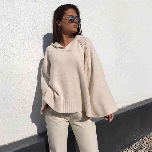 autumn and winter women's sweater knitted loose casual solid color v-neck long-sleeved hooded thick 210430, White;black
autumn and winter women's sweater knitted loose casual solid color v-neck long-sleeved hooded thick 210430, White;black
