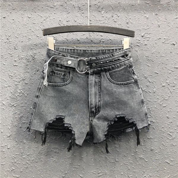 women's jeans spring high-waisted denim shorts were thin buckle rivets wide leg loose hole women gtje, Blue
women's jeans spring high-waisted denim shorts were thin buckle rivets wide leg loose hole women gtje, Blue