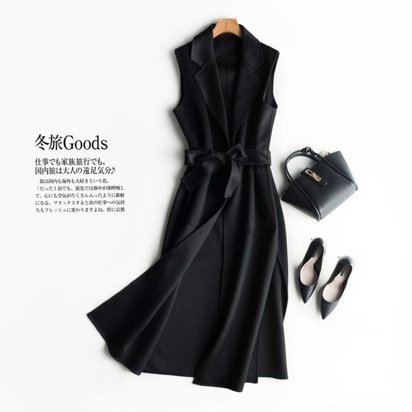 women's wool & blends autumn winter fashion belted sleeveless long coat ladies vintage women cashmere coats outwear m704, Black
women's wool & blends autumn winter fashion belted sleeveless long coat ladies vintage women cashmere coats outwear m704, Black
