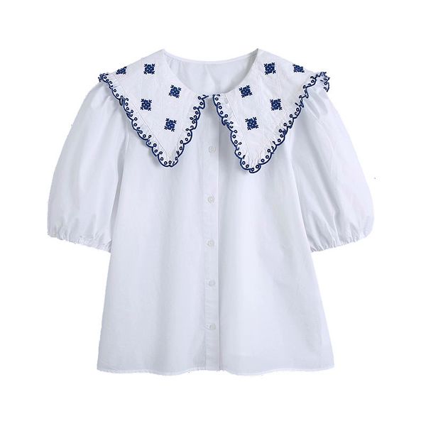 women embroidery shirt buttoned short sleeve chic lady fashion casual clothes 210517, White
women embroidery shirt buttoned short sleeve chic lady fashion casual clothes 210517, White