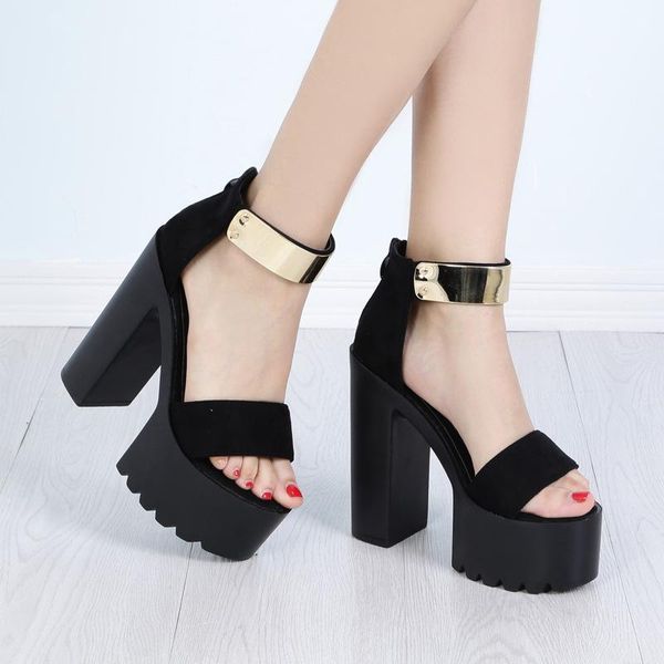 dress shoes chunky heel sandals woman platform punk waterproof flock buckle strap 14cm thick high heels metal decoration, Black
dress shoes chunky heel sandals woman platform punk waterproof flock buckle strap 14cm thick high heels metal decoration, Black