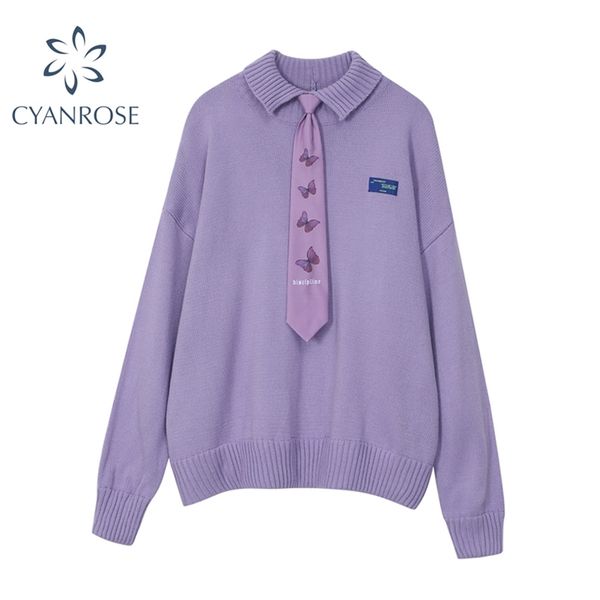 autumn winter women korean preppy style knitted sweater pullover long sleeve purple casual jumpers outerwear 210430, White;black
autumn winter women korean preppy style knitted sweater pullover long sleeve purple casual jumpers outerwear 210430, White;black