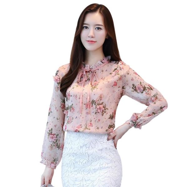 women blouse autumn fashion long-sleeved floral small standing collar office lady casual thin slim sweet chiffon shirt women's blouses, White
women blouse autumn fashion long-sleeved floral small standing collar office lady casual thin slim sweet chiffon shirt women's blouses, White