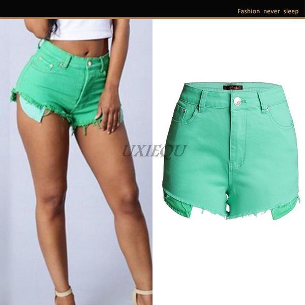 women's jeans summer denim solid color wide-leg shorts slim high waist candy pants, Blue 
women's jeans summer denim solid color wide-leg shorts slim high waist candy pants, Blue