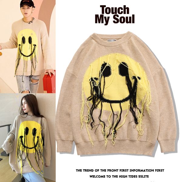 harajuku hip hop smiley pullover sweater men oversize all-match knitted sweaters women tassel swag mens clothing, White;black
harajuku hip hop smiley pullover sweater men oversize all-match knitted sweaters women tassel swag mens clothing, White;black