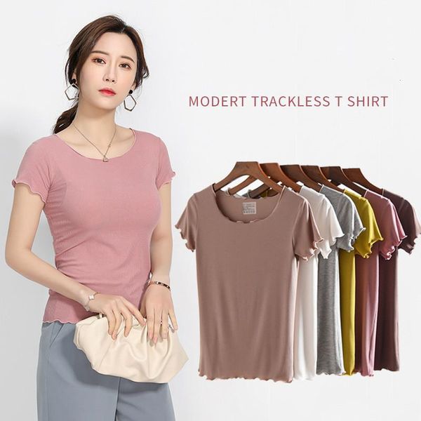 women's t-shirt pure color blouse thin modal bottoming shirt short-sleeve vintage t woman slim fit tight, White
women's t-shirt pure color blouse thin modal bottoming shirt short-sleeve vintage t woman slim fit tight, White