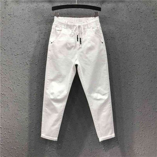 spring summer women cotton denim pants plus size elastic waist loose harem female casual ankle-length white jeans d317 210924, Blue
spring summer women cotton denim pants plus size elastic waist loose harem female casual ankle-length white jeans d317 210924, Blue