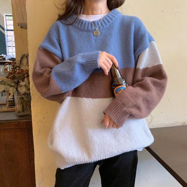 women's sweaters 2021 plus size sweater wave contrast striped round neck pullover ladies coat wear-resistant thick female, White;black
women's sweaters 2021 plus size sweater wave contrast striped round neck pullover ladies coat wear-resistant thick female, White;black