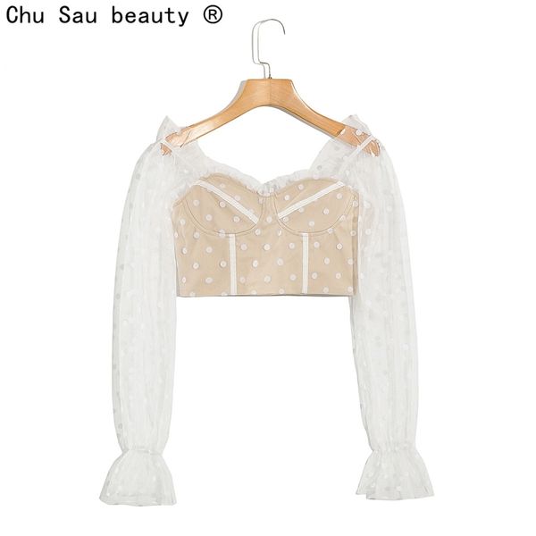 summer vintage square collar lace stitching transparent polka dot yarn long sleeve pullover shirt women crop female 210508, White
summer vintage square collar lace stitching transparent polka dot yarn long sleeve pullover shirt women crop female 210508, White