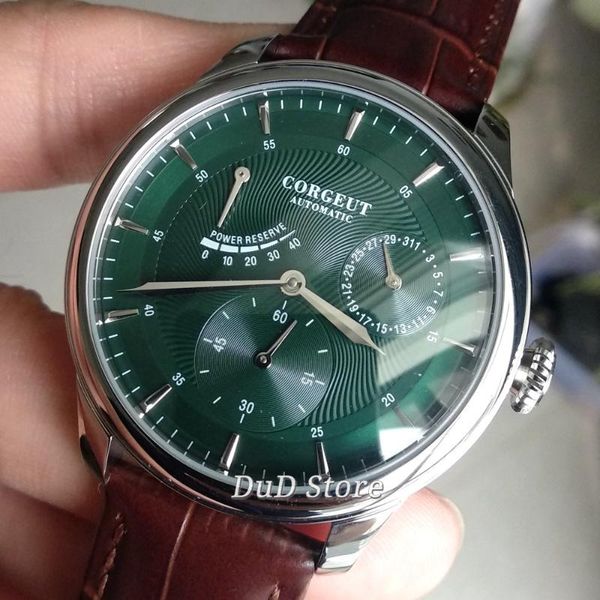 wristwatches 40mm men's mechanical watch stainless silvery case green dial date leather strap power reserve automatic, Slivery;brown
wristwatches 40mm men's mechanical watch stainless silvery case green dial date leather strap power reserve automatic, Slivery;brown