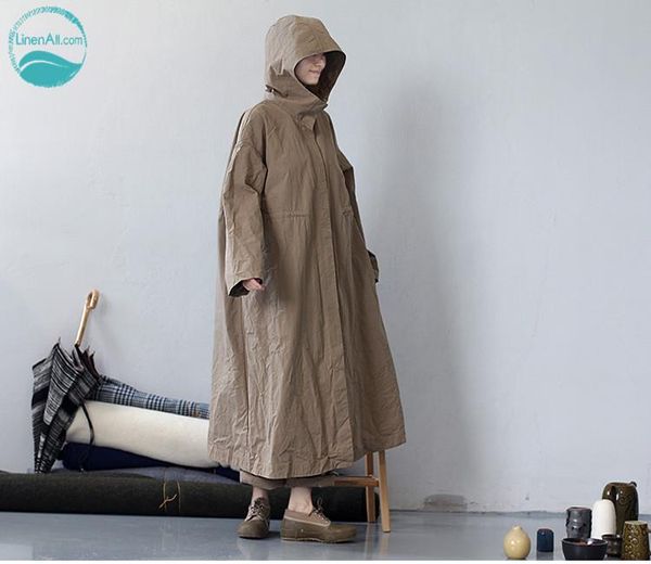 women's trench coats linenall original exquisite 100% cotton canvas vintage khaki single breasted ultra-loose hooded coat female, Tan;black
women's trench coats linenall original exquisite 100% cotton canvas vintage khaki single breasted ultra-loose hooded coat female, Tan;black