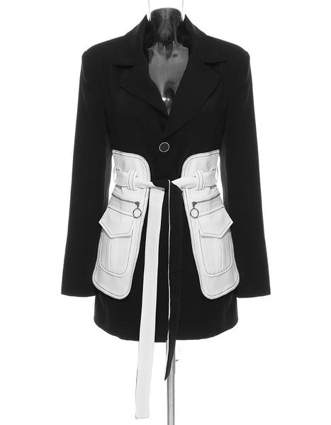 women's suits & blazers est 2021 stylish designer blazer color block belt, White;black
women's suits & blazers est 2021 stylish designer blazer color block belt, White;black