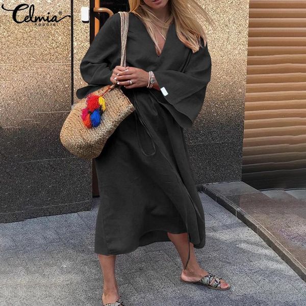 casual dresses celmia v-neck women midi dress 2021 autumn long sleeve belt party robe vintage fashion solid color feminias, Black;gray
casual dresses celmia v-neck women midi dress 2021 autumn long sleeve belt party robe vintage fashion solid color feminias, Black;gray