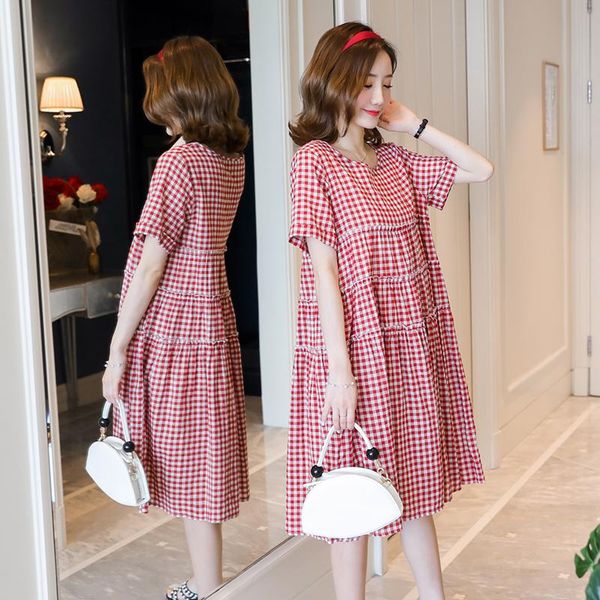 brand summer maternity dress woman a-line plaid large size dresses pregnant clothing md-02946, White
brand summer maternity dress woman a-line plaid large size dresses pregnant clothing md-02946, White
