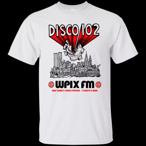 disco 102, wpix fm, radio, new york, nyc, disco, funk, retro, old school, t-shir, White;black
disco 102, wpix fm, radio, new york, nyc, disco, funk, retro, old school, t-shir, White;black