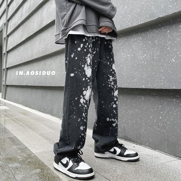 men's jeans neploha fashion men straight male denim trousers 2021 splash ink printed man korean style pants hip hop, Blue
men's jeans neploha fashion men straight male denim trousers 2021 splash ink printed man korean style pants hip hop, Blue