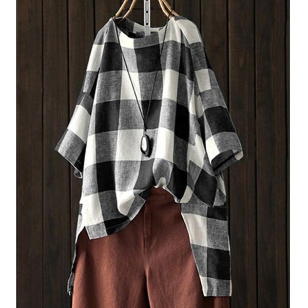women's tunic plaid fashion women cotton linen short sleeve print o-neck loose blouse for vestidos verao blouses & shirts, White
women's tunic plaid fashion women cotton linen short sleeve print o-neck loose blouse for vestidos verao blouses & shirts, White