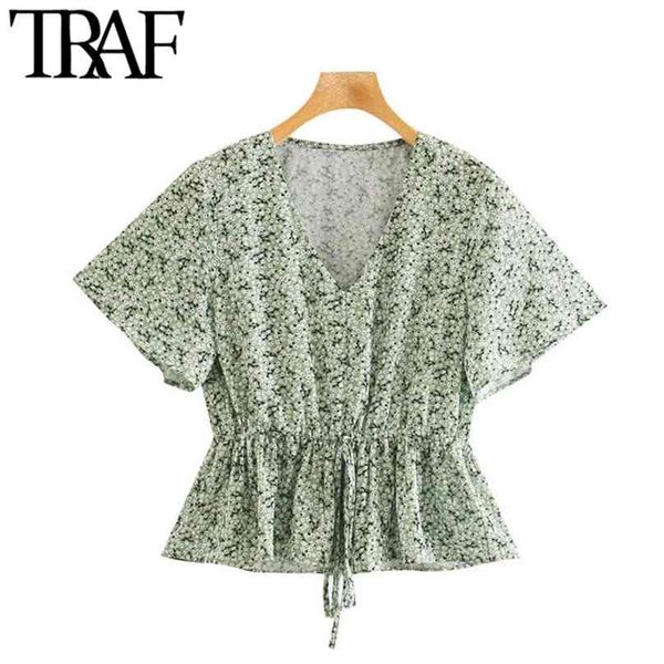 traf women fashion floral print ruffled blouses vintage short sleeve drawstring tied female shirts blusas chic 210719, White
traf women fashion floral print ruffled blouses vintage short sleeve drawstring tied female shirts blusas chic 210719, White