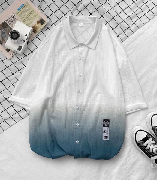 men's casual shirts summer men shirt loose short sleeve harajuku 2021 male gradual color beach hawaii hip hop streetwear, White;black
men's casual shirts summer men shirt loose short sleeve harajuku 2021 male gradual color beach hawaii hip hop streetwear, White;black