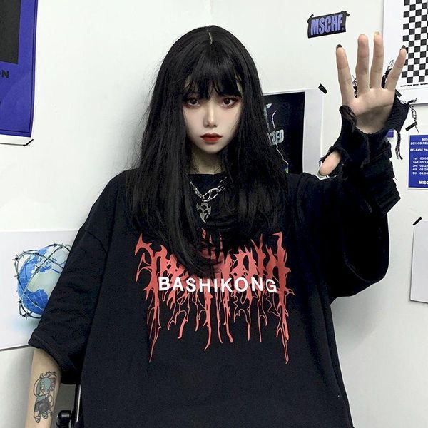 men's t-shirts dark men and women 2021 autumn season korean harajuku style loose couple bottoming shirt letter short-sleeved t-shirt, White;black 
men's t-shirts dark men and women 2021 autumn season korean harajuku style loose couple bottoming shirt letter short-sleeved t-shirt, White;black