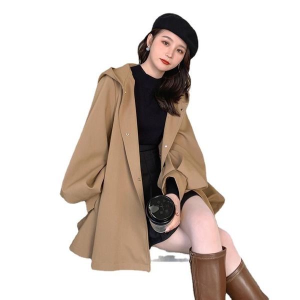 women's trench coats khaki black windbreaker short autumn style loose temperament hooded cloak female, Tan;black
women's trench coats khaki black windbreaker short autumn style loose temperament hooded cloak female, Tan;black