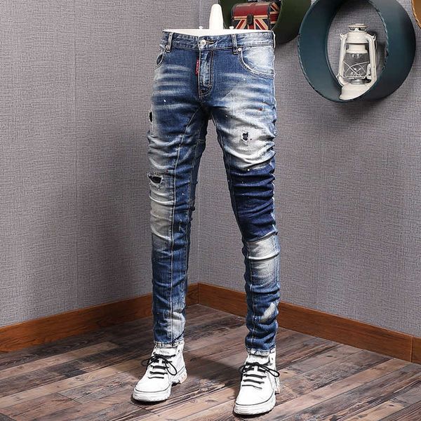 men's jeans italian vintage fashion men elastic slim ripped streetwear retro blue spliced painted designer hip hop biker pants rmb
men's jeans italian vintage fashion men elastic slim ripped streetwear retro blue spliced painted designer hip hop biker pants rmb