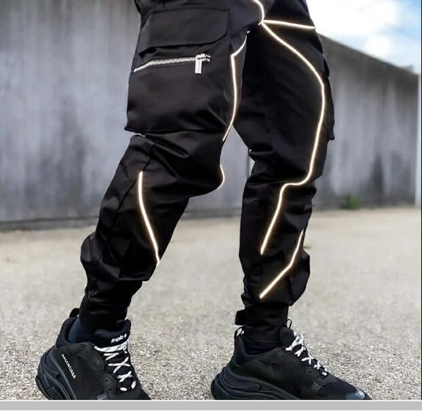 reflective stripe autumn casual pants korean tide multi bag overalls loose men's clothes hiphop harajuku high street streetwear, Black
reflective stripe autumn casual pants korean tide multi bag overalls loose men's clothes hiphop harajuku high street streetwear, Black