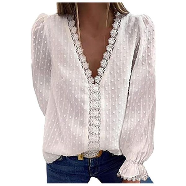women's blouses & shirts lace polka dot elegant flare sleeve v-neck pullover blousess for women casual shirt lady blusas y camisas, White
women's blouses & shirts lace polka dot elegant flare sleeve v-neck pullover blousess for women casual shirt lady blusas y camisas, White