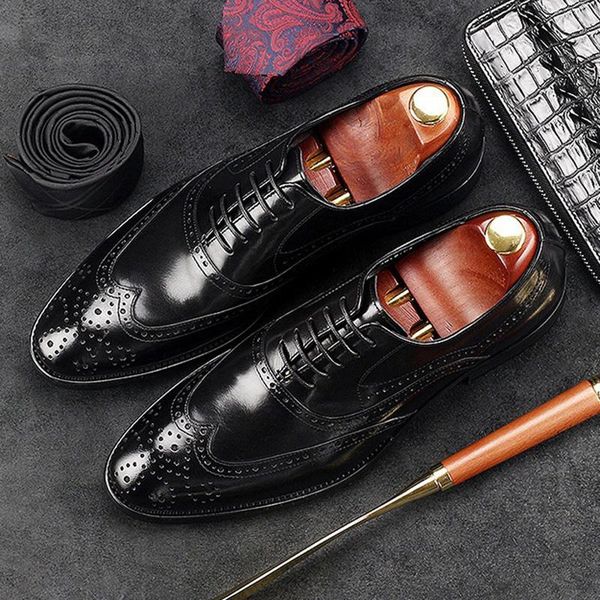 dress shoes luxury designer man formal brogue fashion genuine leather carved wedding oxfords round toe men's party flats gd35, Black
dress shoes luxury designer man formal brogue fashion genuine leather carved wedding oxfords round toe men's party flats gd35, Black