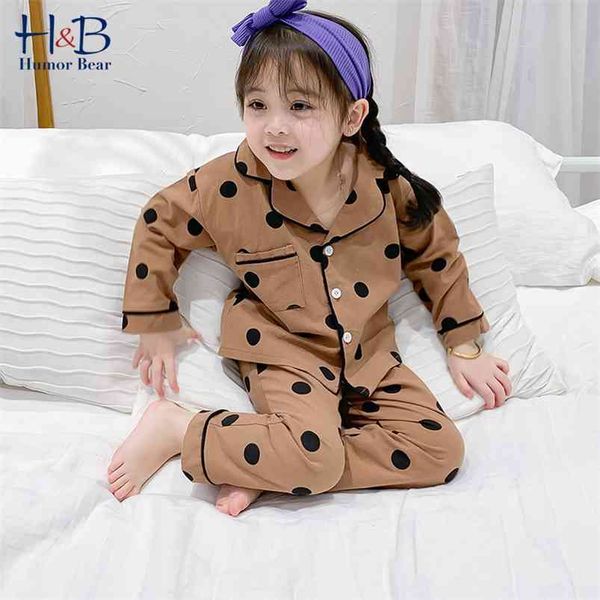 humor bear autumn children pajamas 2pcs set polka dot printed long sleeve shirts+pants toddler kids cotton home wear 210915, Blue;red