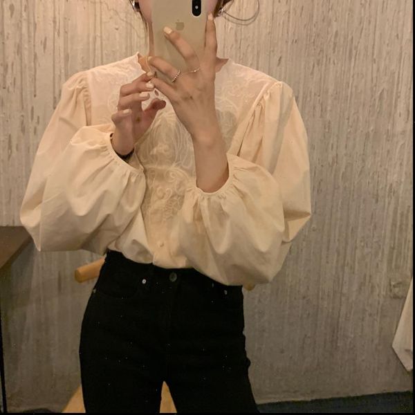 autumn solid fashion embroidery korean women shirt puff sleeve casual loose retro shirts sweet elegant blouses, White
autumn solid fashion embroidery korean women shirt puff sleeve casual loose retro shirts sweet elegant blouses, White