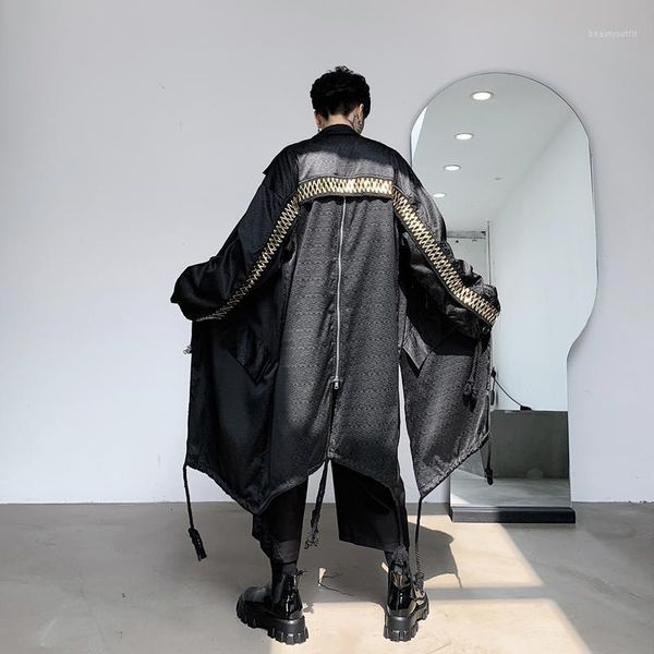 men's trench coats men punk gothic windbreaker coat overcoat gold ribbon loose casual long jacket male streetwear hip hop outerwear, Tan;black
men's trench coats men punk gothic windbreaker coat overcoat gold ribbon loose casual long jacket male streetwear hip hop outerwear, Tan;black
