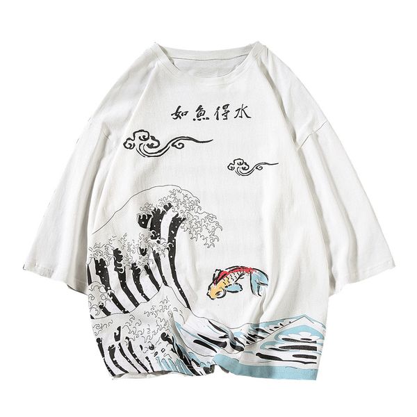 men's t-shirts fish print shirt harajuku shirt -shirt summer op shirts hip hop streetwear 6amd, White;black
