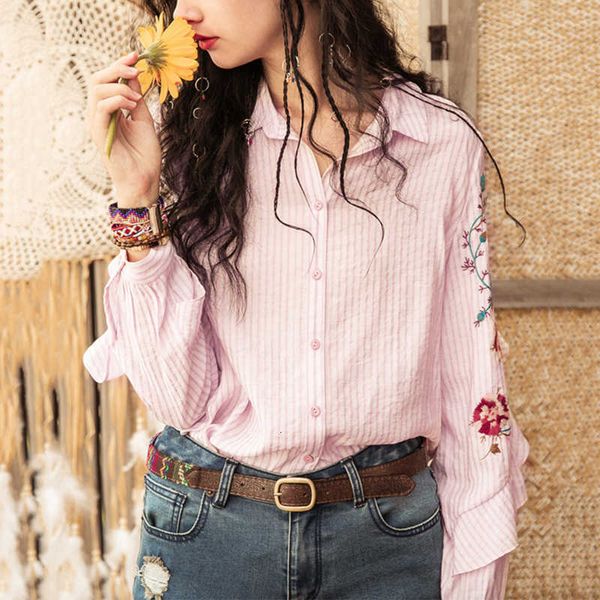 women's t-shirt mosimolly embroidery flower blouses shirt women ruffle button down striped female blusas 54sw, White
women's t-shirt mosimolly embroidery flower blouses shirt women ruffle button down striped female blusas 54sw, White
