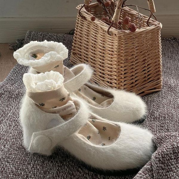 women's beige white furry fur pumps round toe mary janes plush lining shoes b260 dress, Black
women's beige white furry fur pumps round toe mary janes plush lining shoes b260 dress, Black