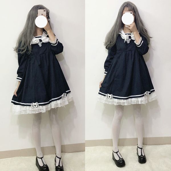 harajuku sailor collar navy lace japanese lolita jk fashion bow soft sister girl lovely kawaii preppy ruffles es, Black;gray
harajuku sailor collar navy lace japanese lolita jk fashion bow soft sister girl lovely kawaii preppy ruffles es, Black;gray