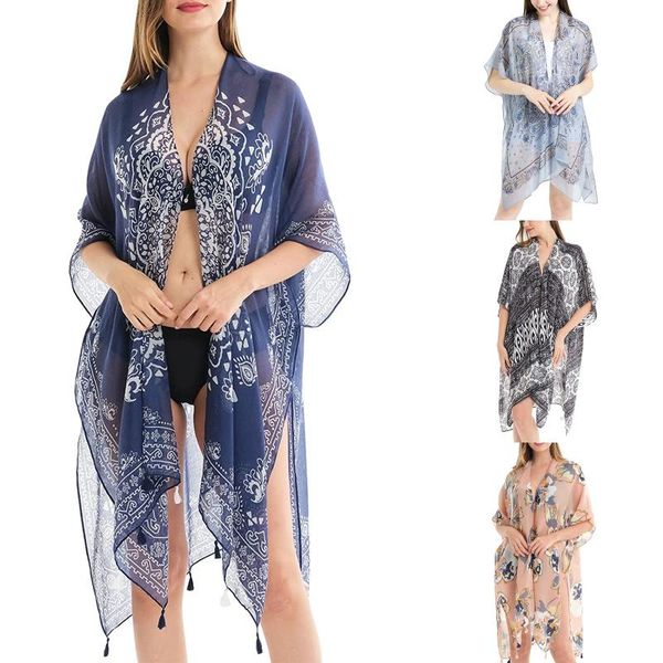 women's swimwear fashion summer style seaside vacation swimsuit cover ups, bohemian short sleeve open front semi-sheer split kimono, White;black
women's swimwear fashion summer style seaside vacation swimsuit cover ups, bohemian short sleeve open front semi-sheer split kimono, White;black
