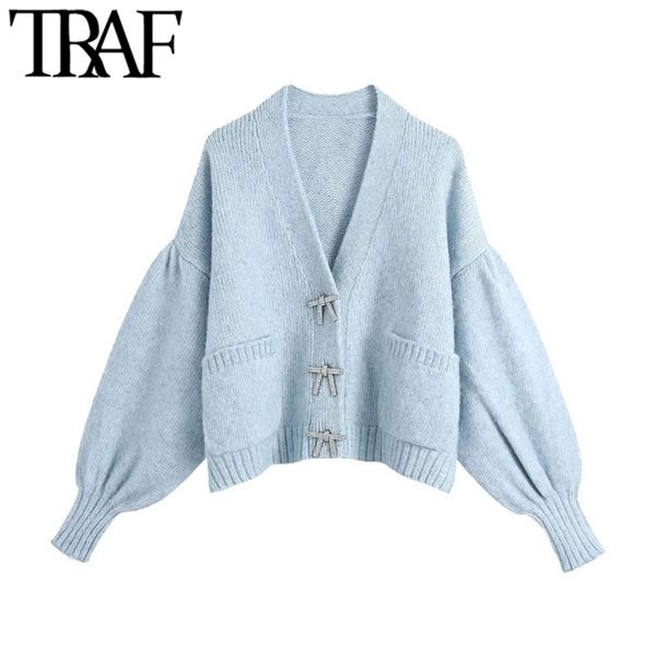traf women fashion buttons loose knitted cardigan sweater vintage long sleeve pockets female outerwear chic 210805, White;black
traf women fashion buttons loose knitted cardigan sweater vintage long sleeve pockets female outerwear chic 210805, White;black