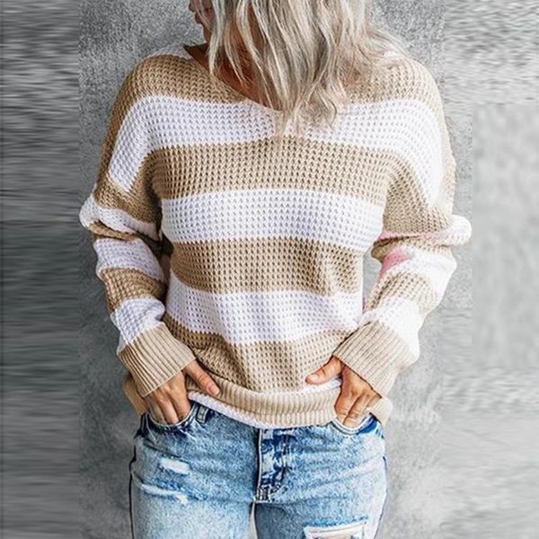 women's sweaters fashion striped print women knitted sweater autumn winter pullover jumper elegant v neck long sleeve loose harajuku, White;black 
women's sweaters fashion striped print women knitted sweater autumn winter pullover jumper elegant v neck long sleeve loose harajuku, White;black