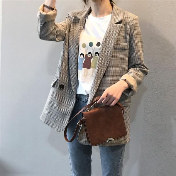 spring korean retro plaid suit jacket women loose casual women's suits & blazers, White;black
spring korean retro plaid suit jacket women loose casual women's suits & blazers, White;black