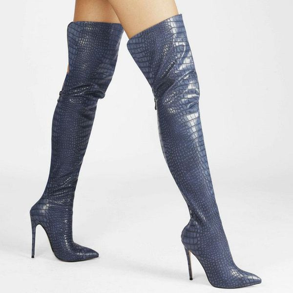 boots super stiletto women's shoes stone print zipper knee high ladies pointed toe autumn winter thigh blue sliver, Black
boots super stiletto women's shoes stone print zipper knee high ladies pointed toe autumn winter thigh blue sliver, Black