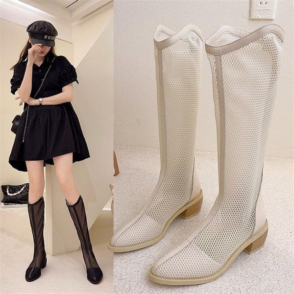 boots 2021 summer breathable hollow mesh women knee high cool lady med heel black beige pointed toe sandals
boots 2021 summer breathable hollow mesh women knee high cool lady med heel black beige pointed toe sandals
