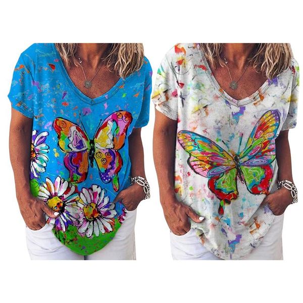 women's t-shirt butterfly print women short sleeve printed v-neck tee casual loose women's clothing, White
women's t-shirt butterfly print women short sleeve printed v-neck tee casual loose women's clothing, White