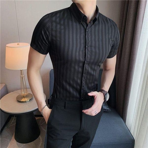 men's dress shirts 2021 summer clothes striped shirt handsome business high-end slim fit fashion men 's short sleeve, White;black
men's dress shirts 2021 summer clothes striped shirt handsome business high-end slim fit fashion men 's short sleeve, White;black