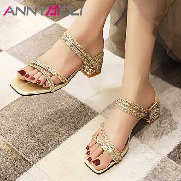 slippers annymoli narrow band women bling high heels slides square toe block heel lady shoes causal sandals summer silver 46, Black
slippers annymoli narrow band women bling high heels slides square toe block heel lady shoes causal sandals summer silver 46, Black