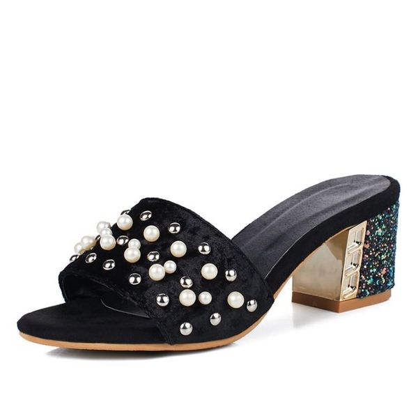 summer style with heel size code 31-43 fashion sandals and slippers 18127, Black