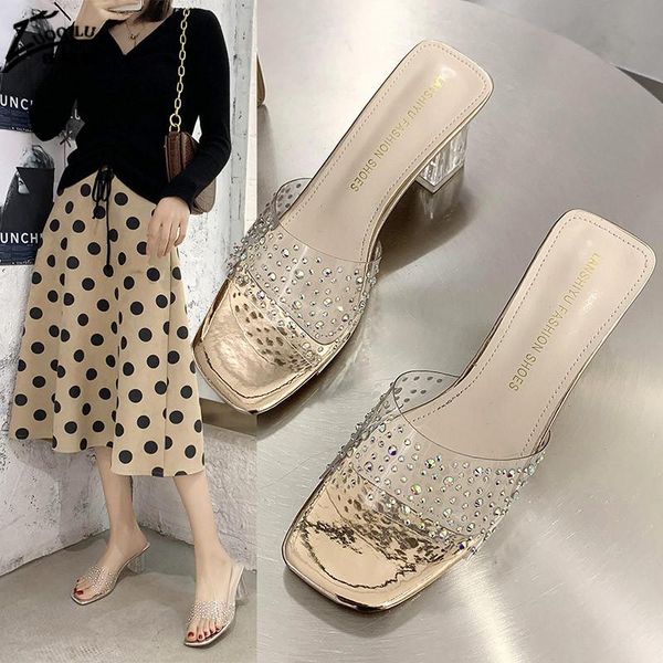 slippers gold silver rhinestone pvc transparent women female sandals slip high-heeled shoes summer, Black
slippers gold silver rhinestone pvc transparent women female sandals slip high-heeled shoes summer, Black